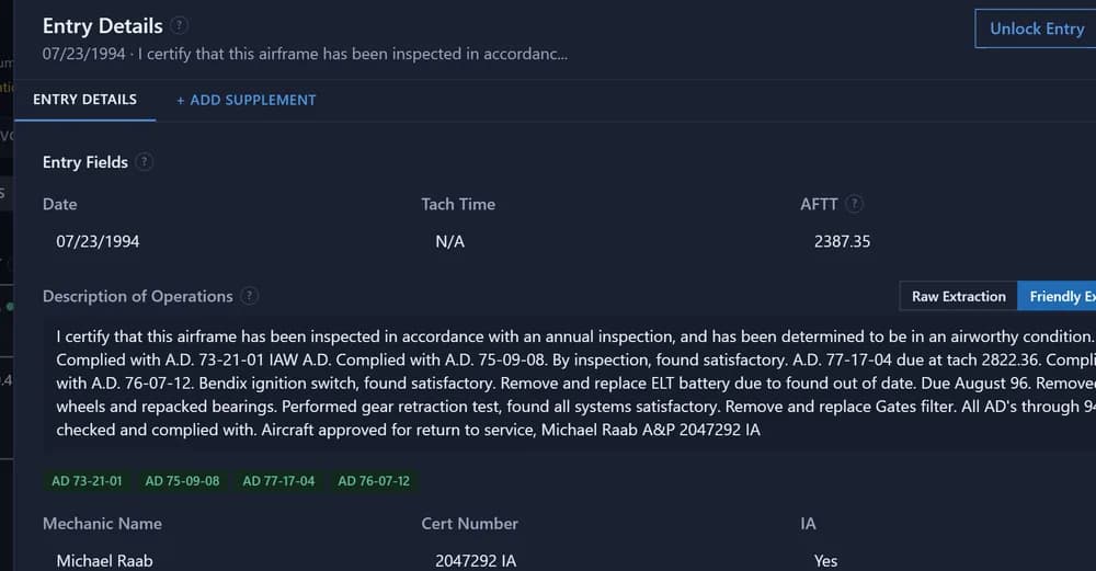 Extracted entry fields with per-field confidence